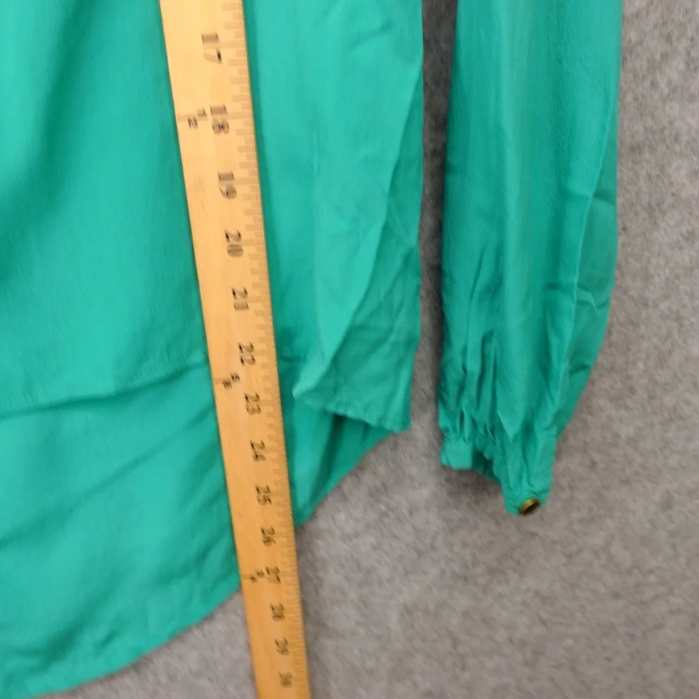 Boho Chic Resort Silk Blouse YUMI KIM Womens SMALL Seafoam Green Henley Popover